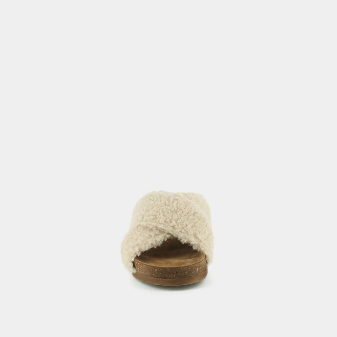 Mules à brides croisées  en fourrure beige