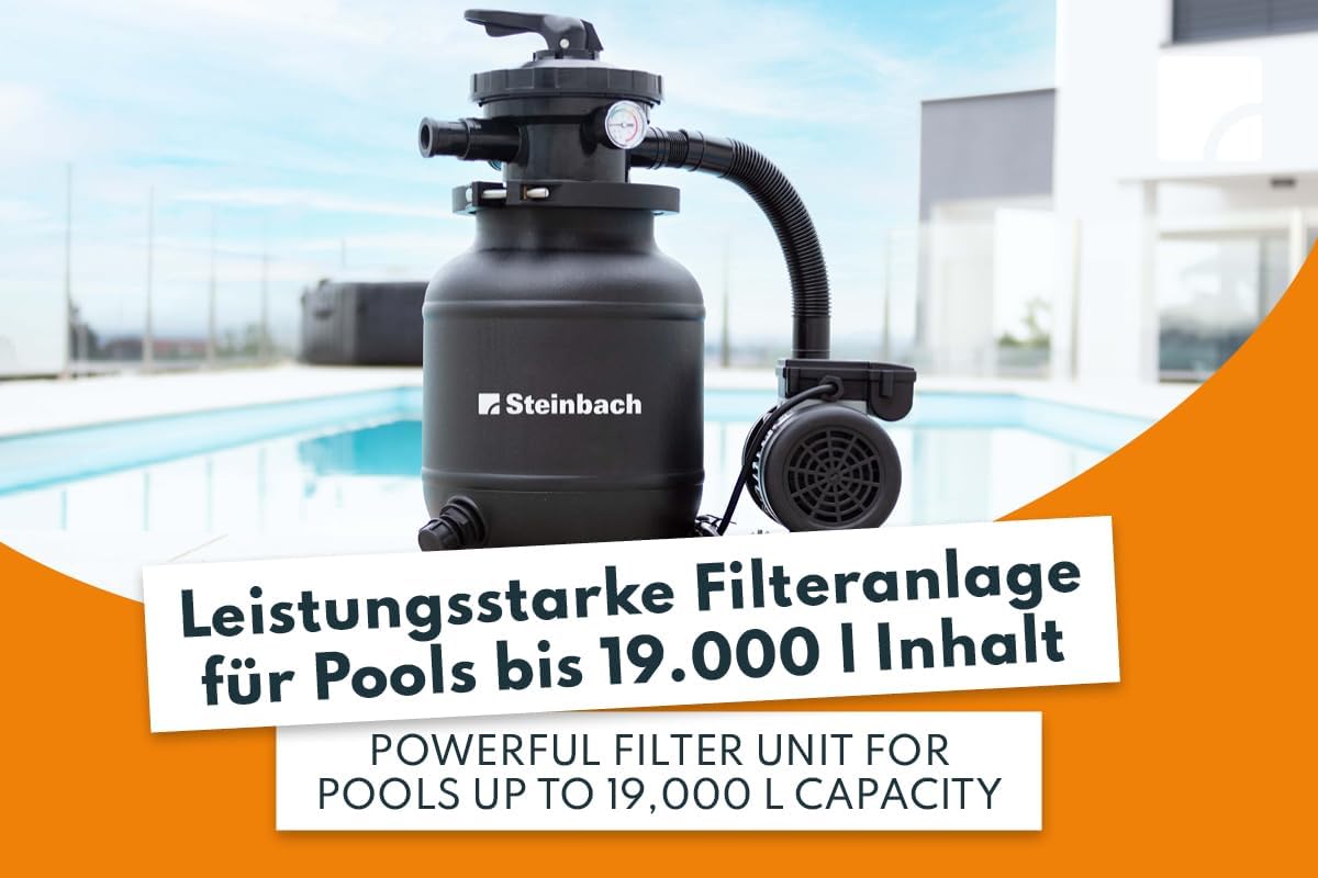 Steinbach Filteranlage Classic 250N – 040385 – Pumpe für Pools mit bis zu 19.000 l – Mit 7-Wege-Ventil mit Verstellhebel und Manometer