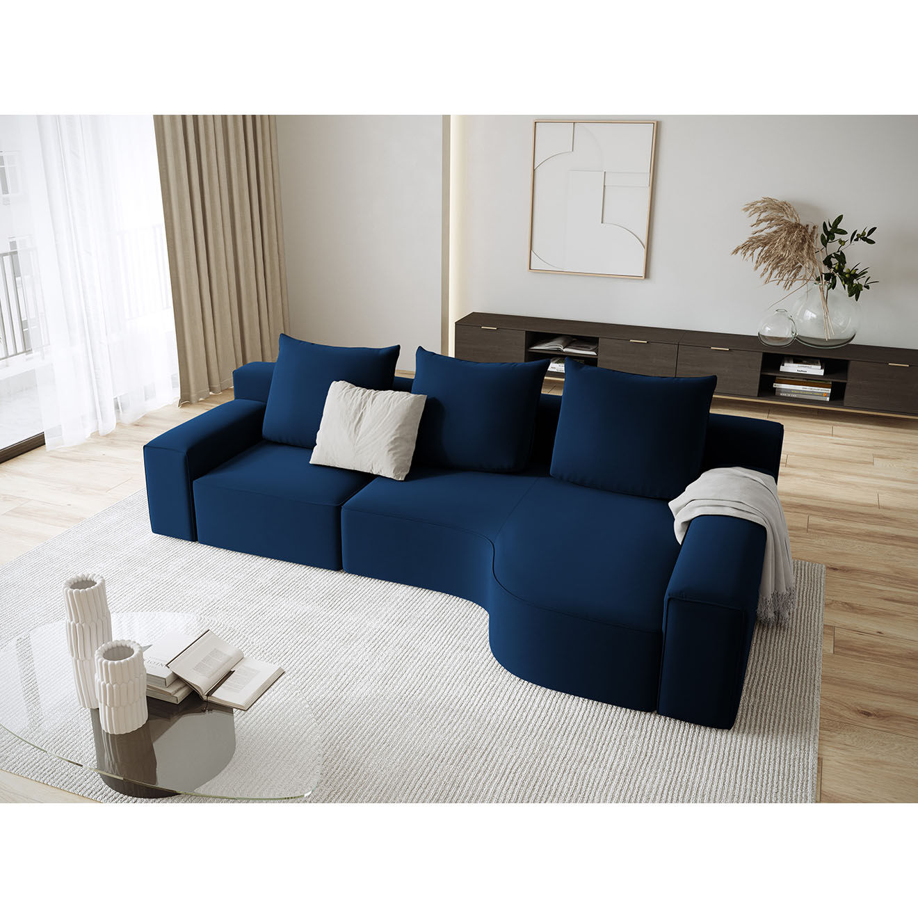 Mazzini Sofas Canapé d'angle Droit Velours Ivy 4 Places bleu roi - 280x137x89 cm