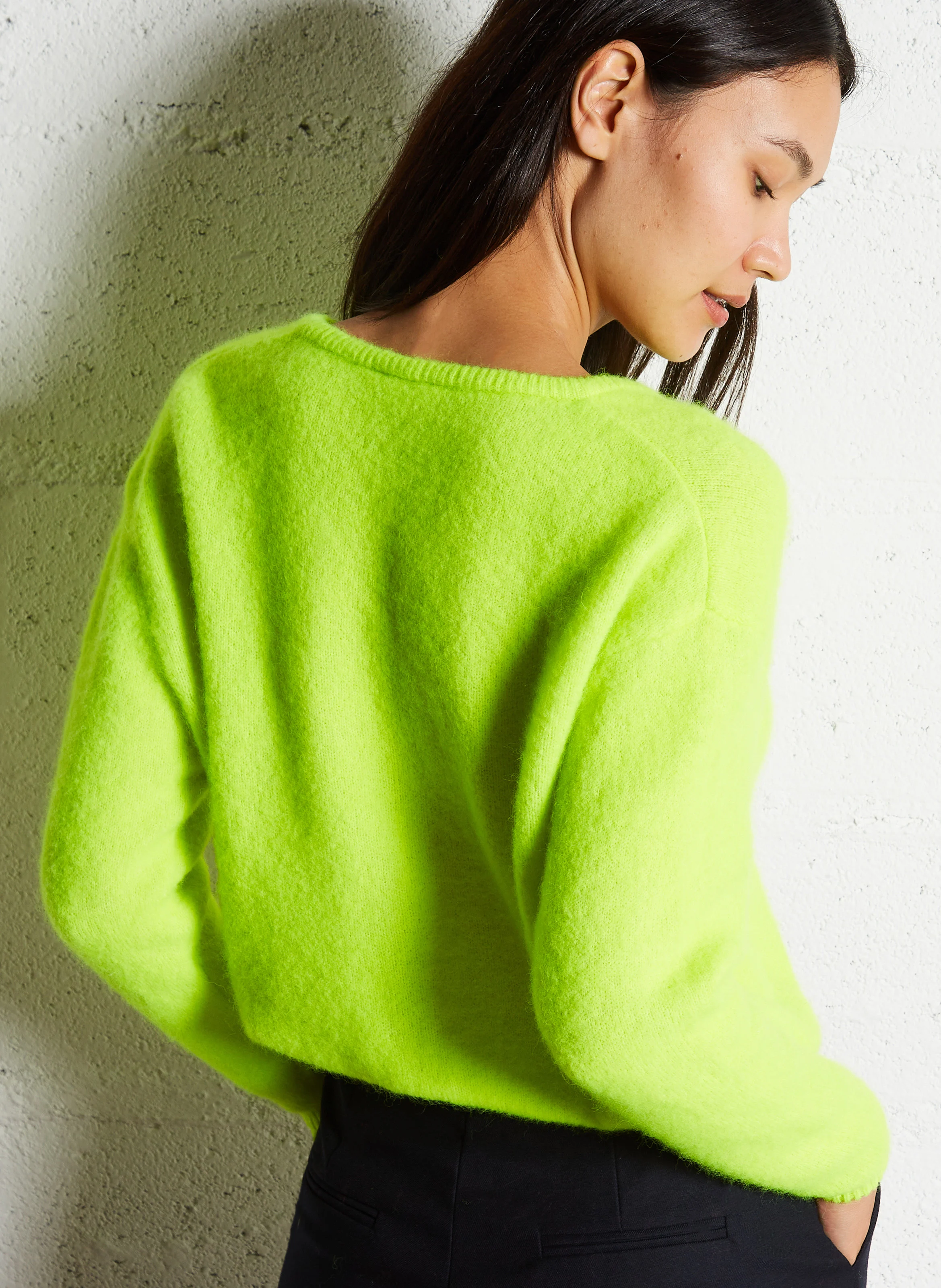 VITOW - Gilet ample col rond en laine mélangée| Jaune
