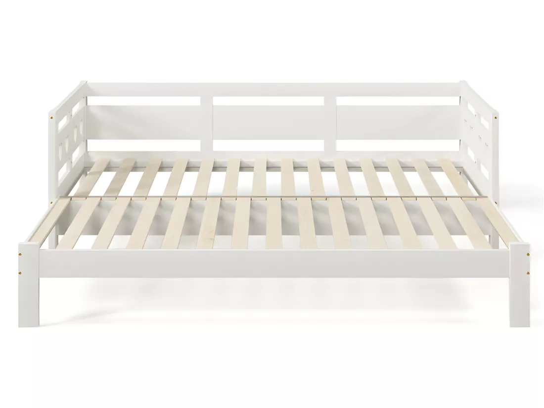 lit gigogne en pin massif - 90(180)x190cm - avec sommier à lattes - Blanc