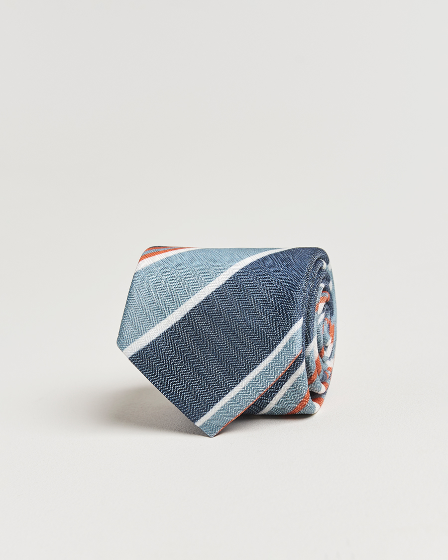 Stenströms Silk/Linen Mutli Striped Tie Blue