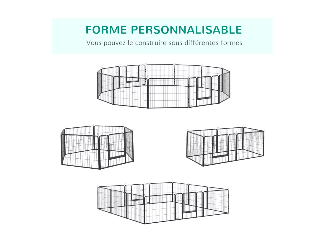 PawHut Parc enclos modulable pour animaux avec 2 portes - 12 panneaux modulables - acier noir