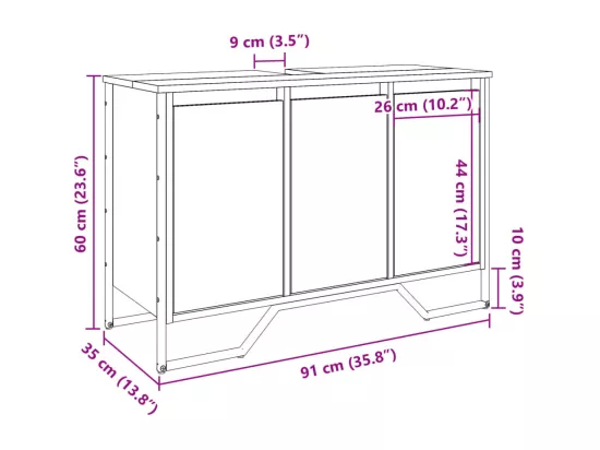 Armoire lavabo de salle de bain chêne marron 91x35x60 cm