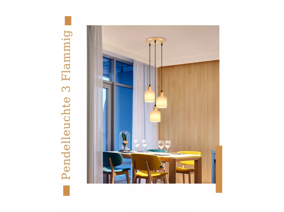 NETTLIFE Suspension bois blanc Diam.20 cm E14 vintage 3 ampoules ronde pour salle à manger restaurant cuisine chambre bureau