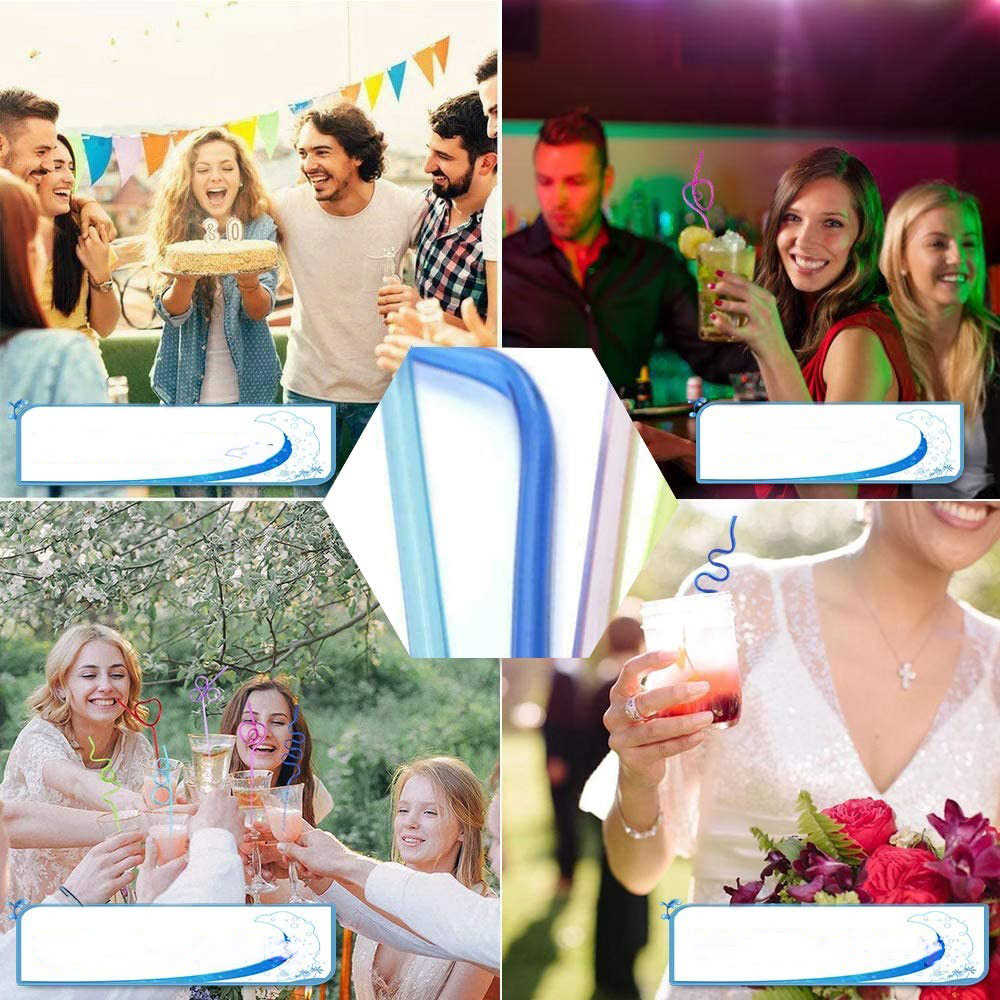 (10er Set) Wiederverwendbare Strohhalme Geschwungene Party Trinkhalme - Bunt