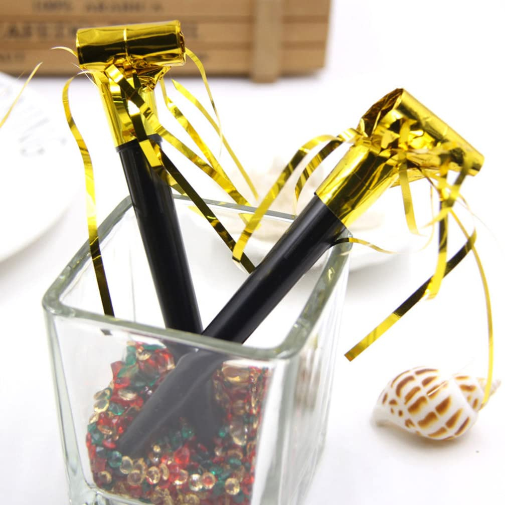 (10er Set) 13cm Party Tröten Hörner Geburtstags Luftrüssel Fotorequisiten Accessoires Krachmacher Trompete - Gold