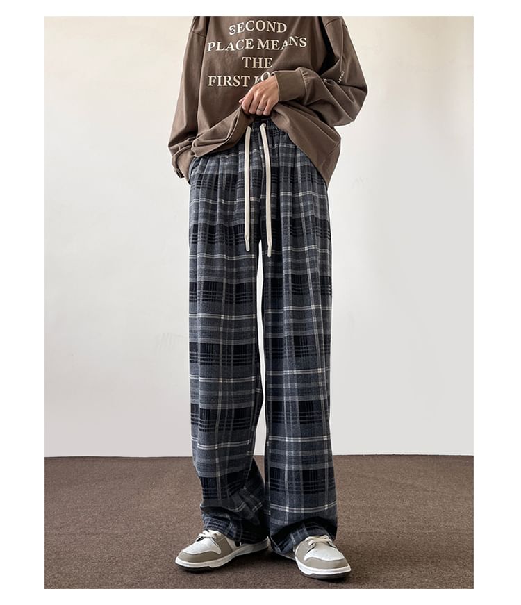 Bay Go Mall - Geruite broek met wijde pijpen en gemiddelde taille