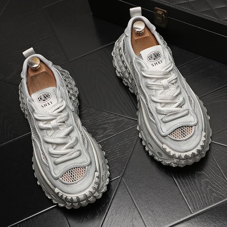 Mr Ozera - Platform Mesh Panel Veterschoenen van Imitatieleer