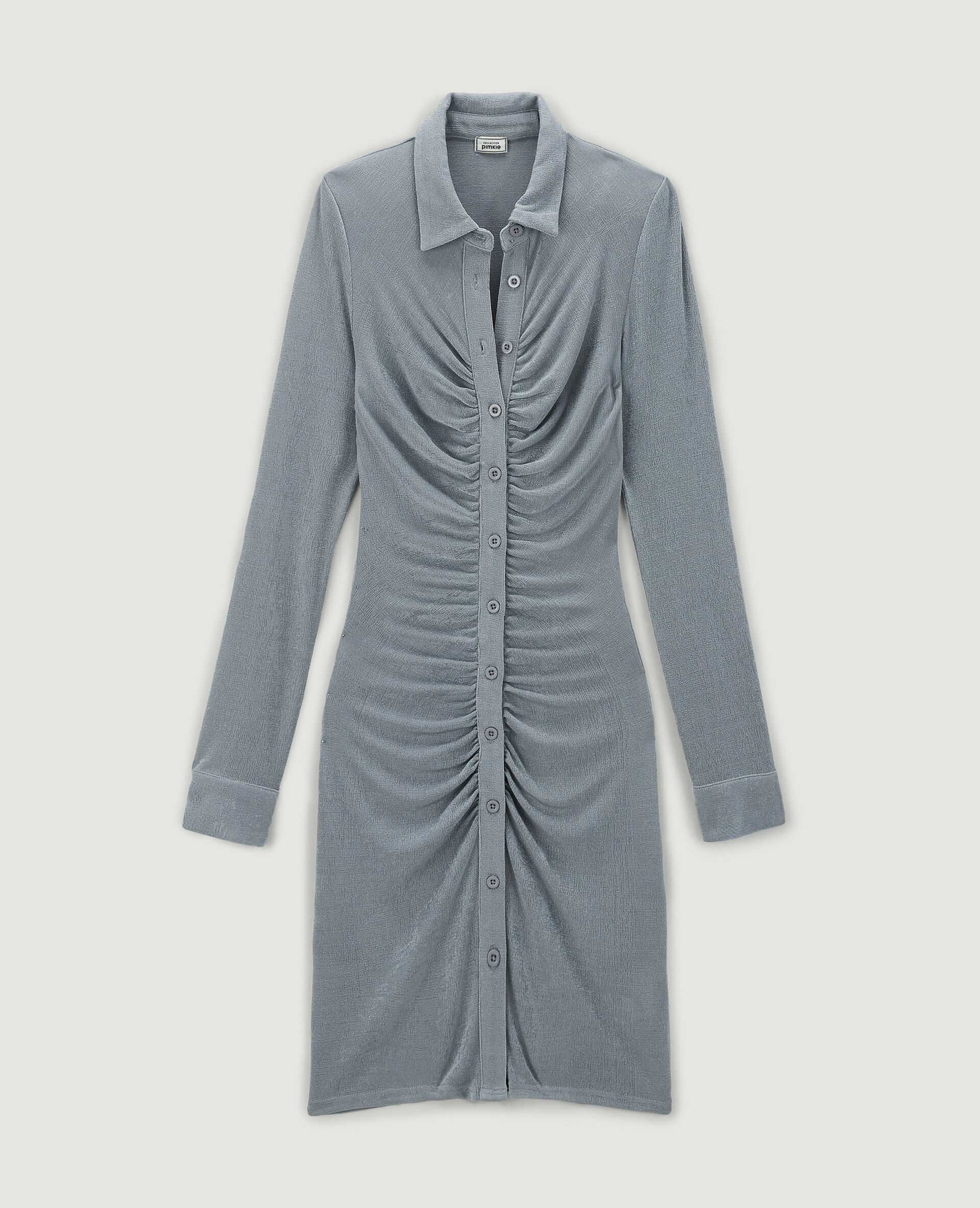 Robe chemise courte effet froncé - Argenté