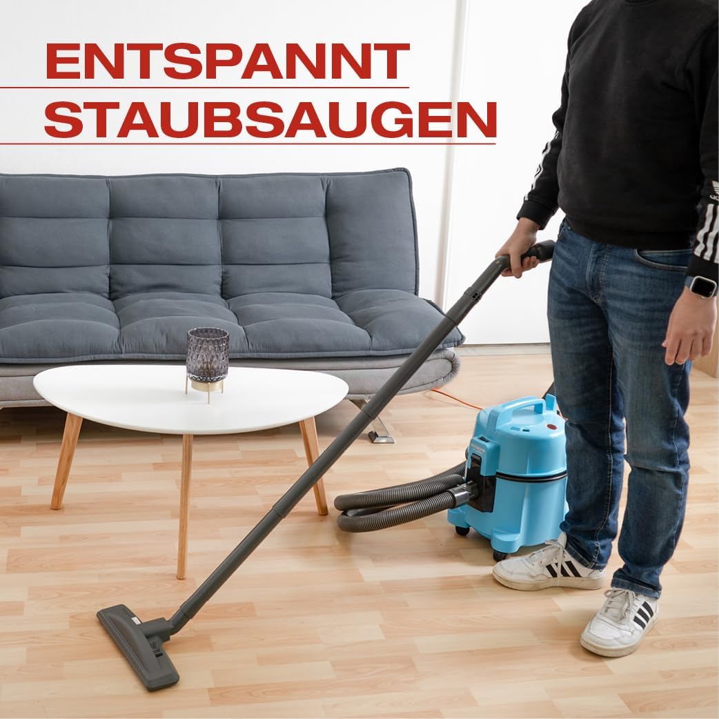 HITACHI Staubsauger CV-400 PRO mit HEPA Filter 7,5L, Beutellos - Profi Bodenstaubsauger 880W, leise 74 dB, 13m Radius, Teppichdüse & Zubehör, Gewerbesauger für Haushalt & Industrie (hellblau)