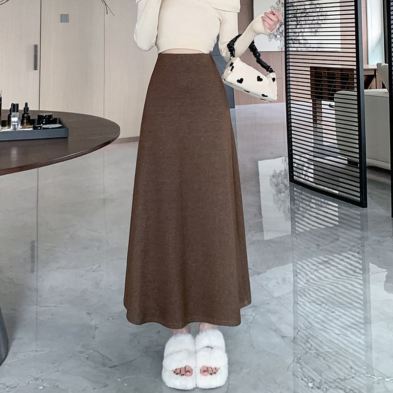Luminato - Hoge taille effen maxi A-lijn rok