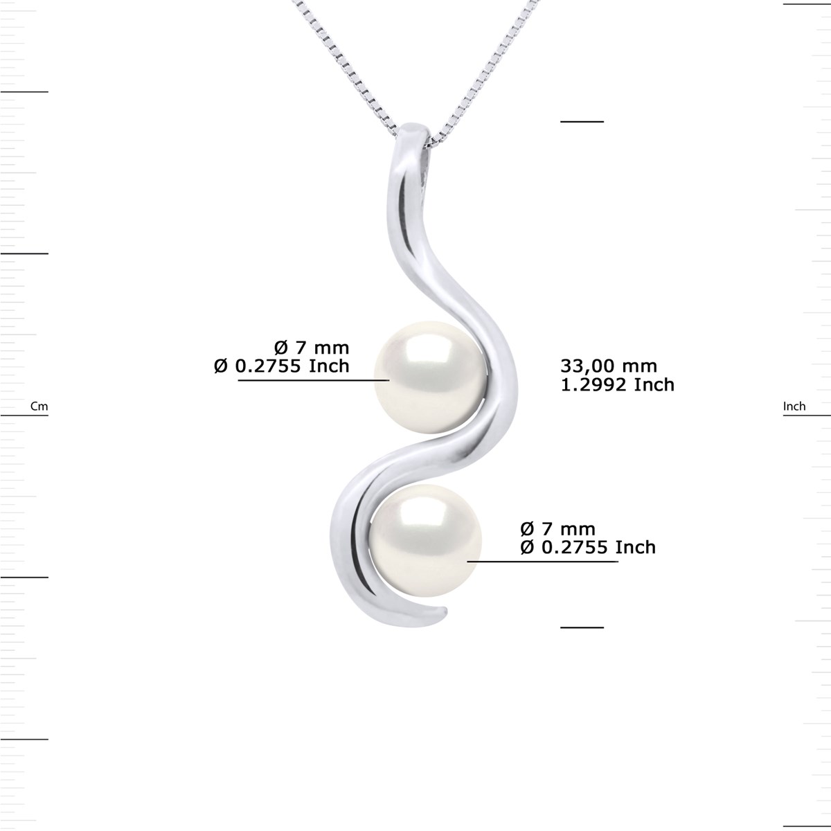Pendentif TOI ET MOI 2 Perles de Culture d'Eau Douce Blanches 7-8 mm Or Blanc
