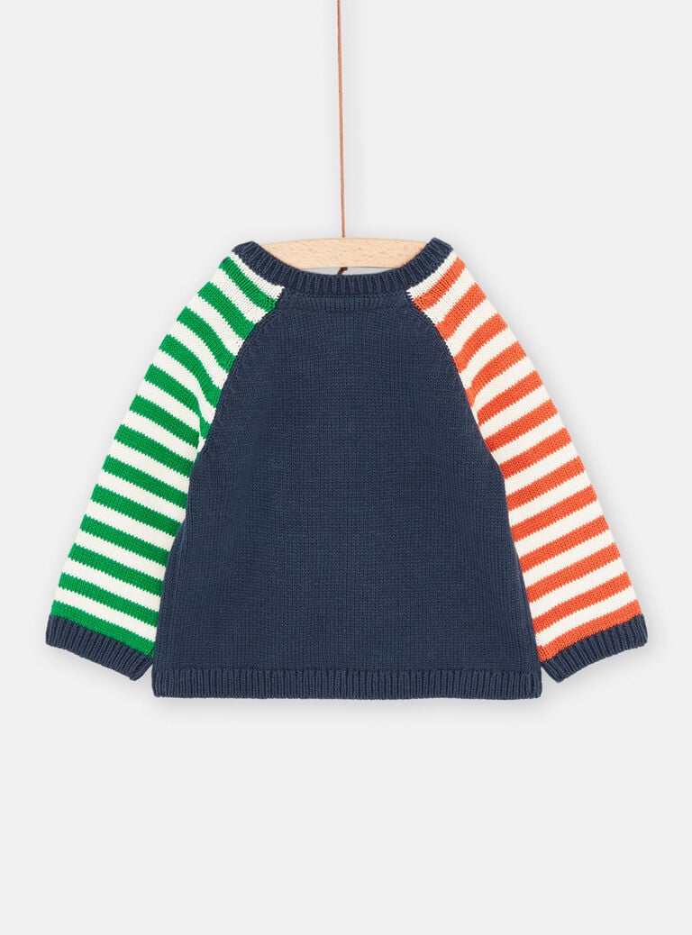 Pull bleu outremer, orange et vert doux pour bébé garçon