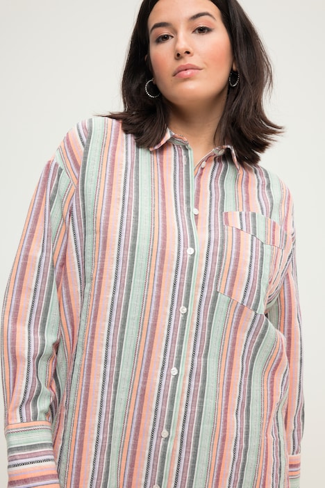 Hemdbluse, oversized, Streifen, Hemdkragen, Langarm