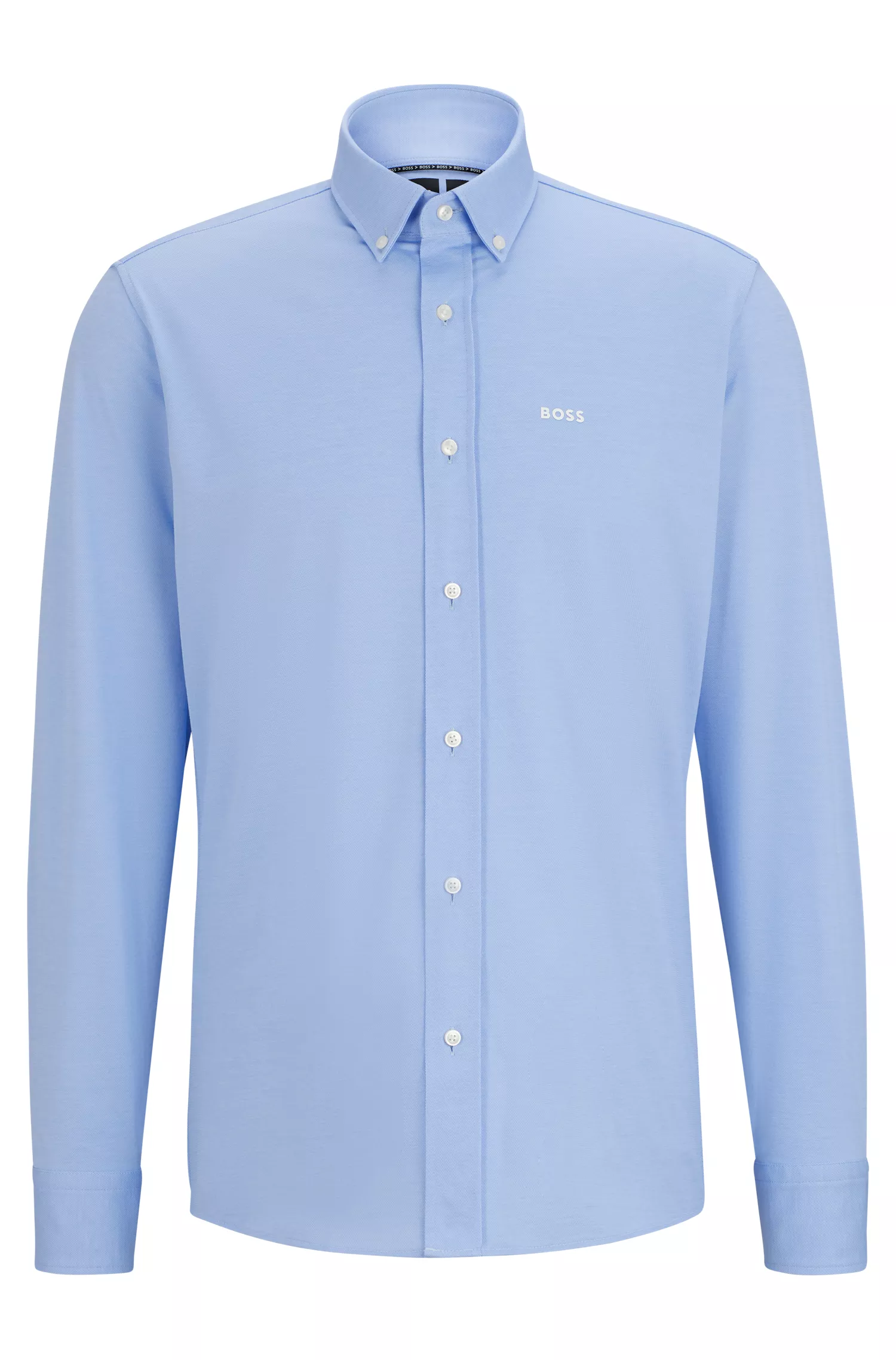 Camisa BOSS preta de corte regular em malha estruturada de algodão misto.
