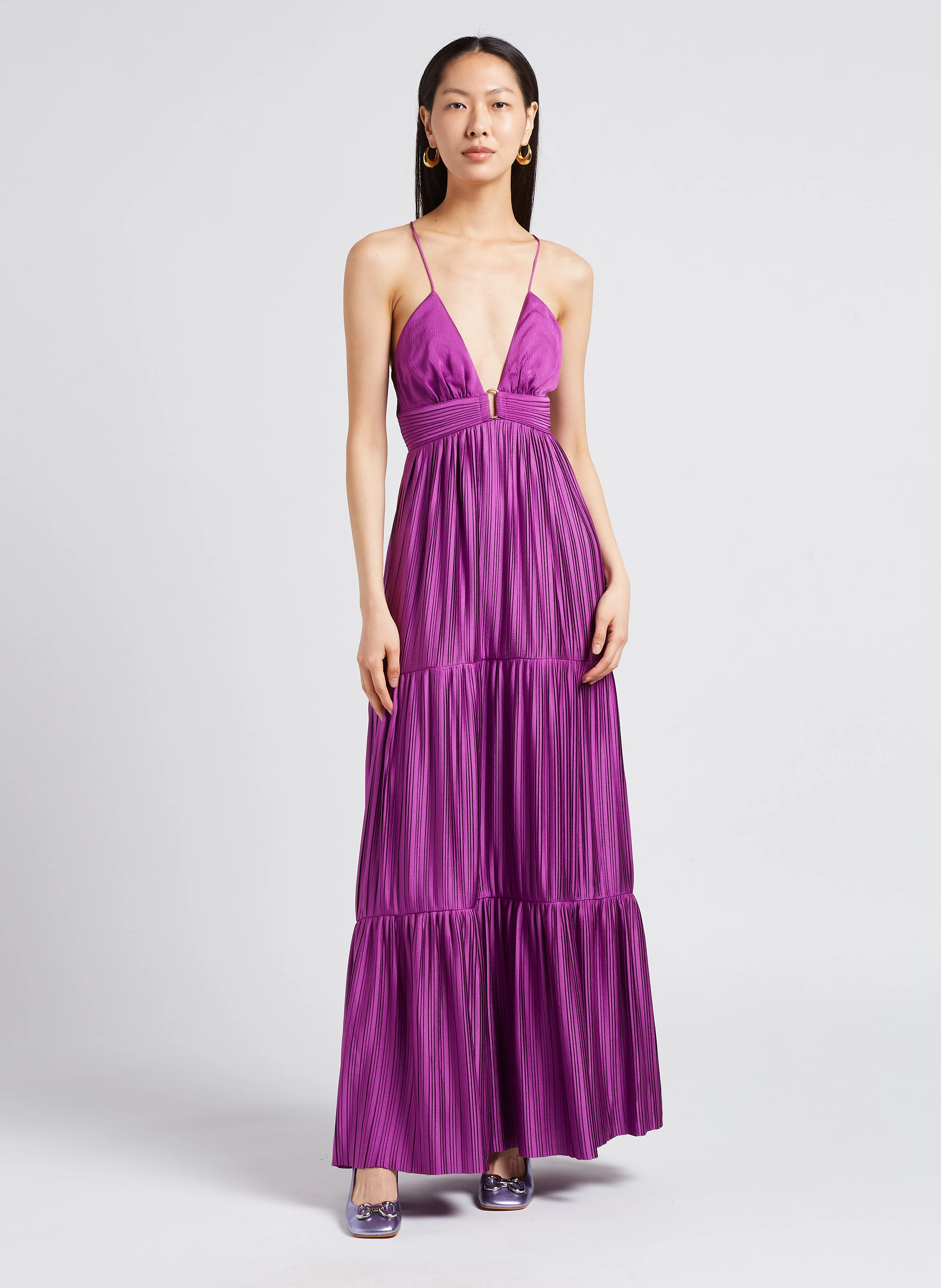 WASTA - Robe longue plissée satinée | Violet
