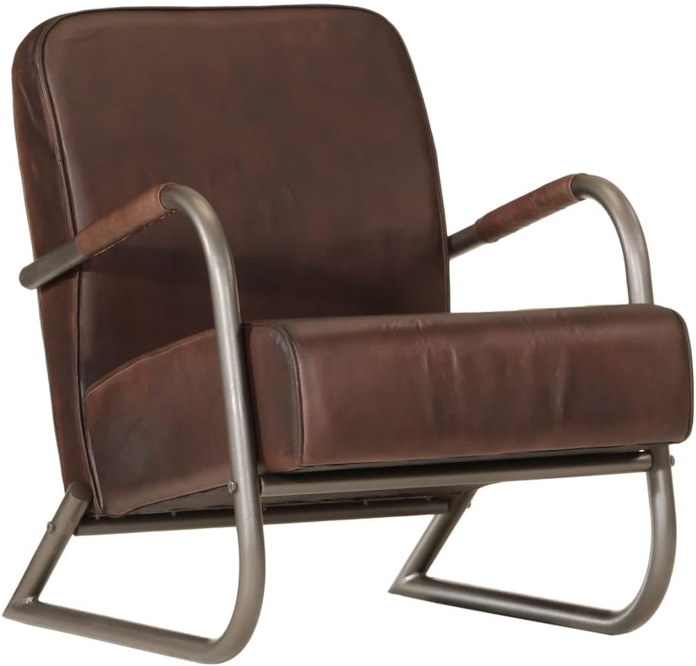 vidaXL Sessel, Sofa Relaxsessel mit gepolstertem Sitz Armlehnen, Fernsehsessel Loungesessel mit Eisengestell, Polstersessel Ruhesessel, Braun Echtleder