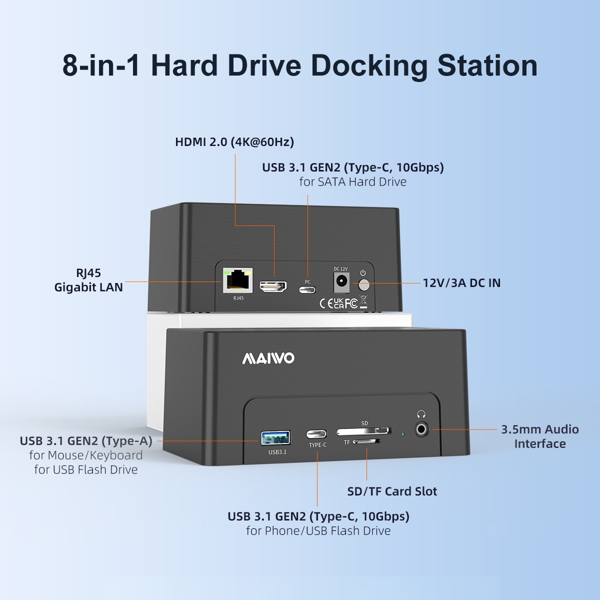 Maiwo USB-C-dokkingstasjon 2,5