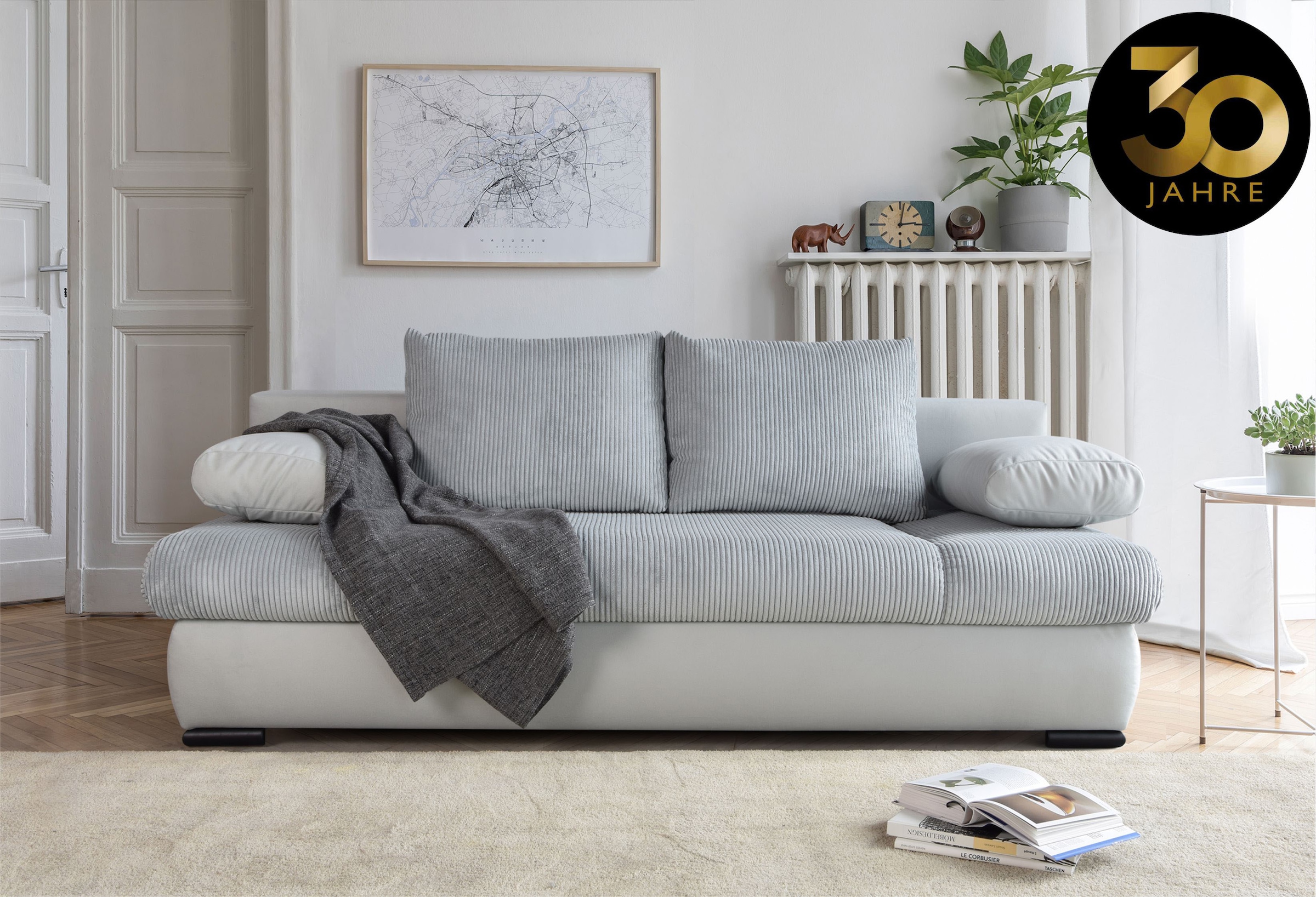 COLLECTION AB Schlafsofa »Chicago, B: 200 cm, Liegefl. 146x200 cm« mit Bettfunktion, Bettkasten & 2 Armlehnenkissen, Federkern