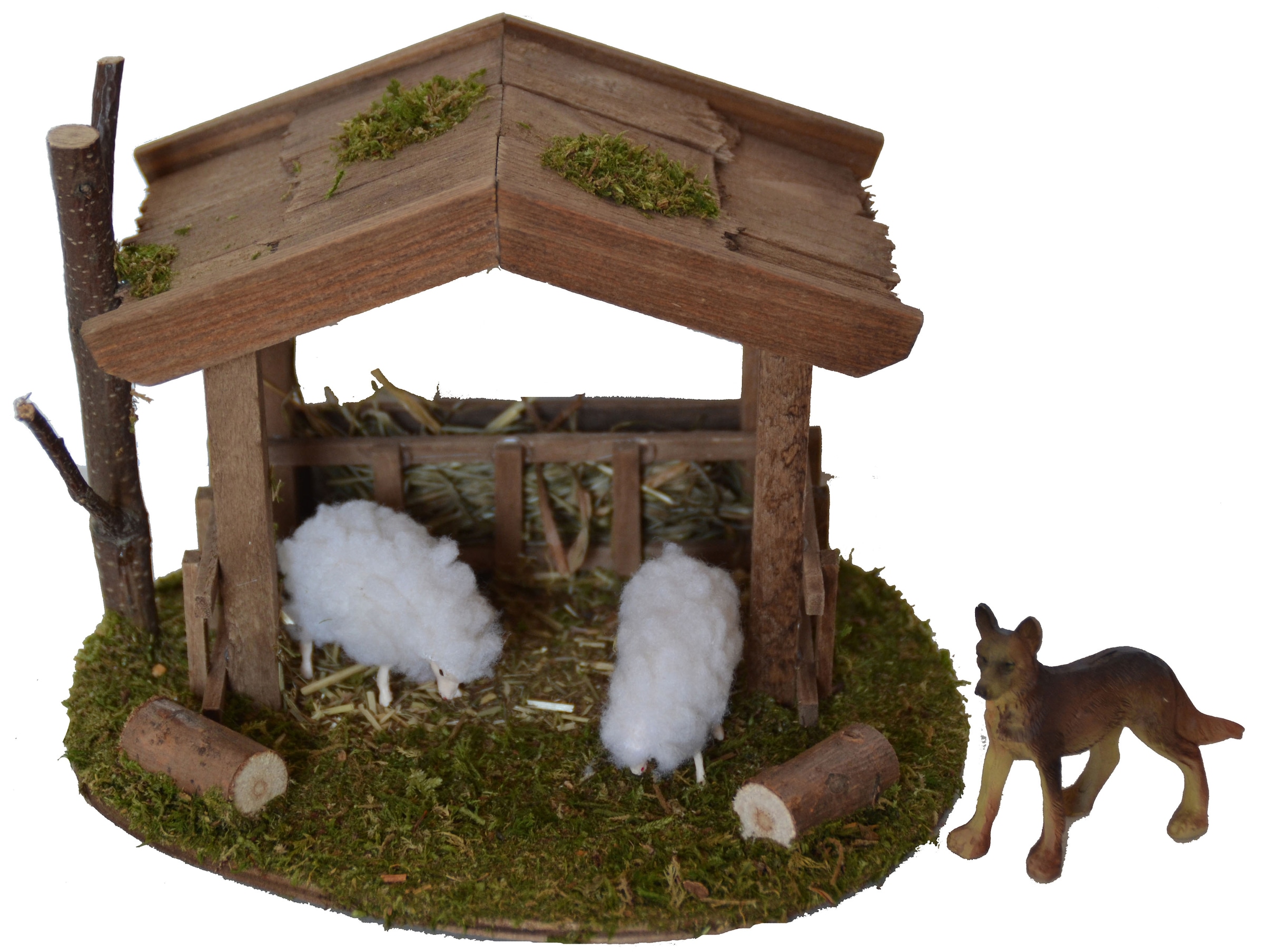 Alfred Kolbe Krippen-Zubehör »Weihnachtsdeko« Unterstand mit Hund, Inkl. 2 Schafe