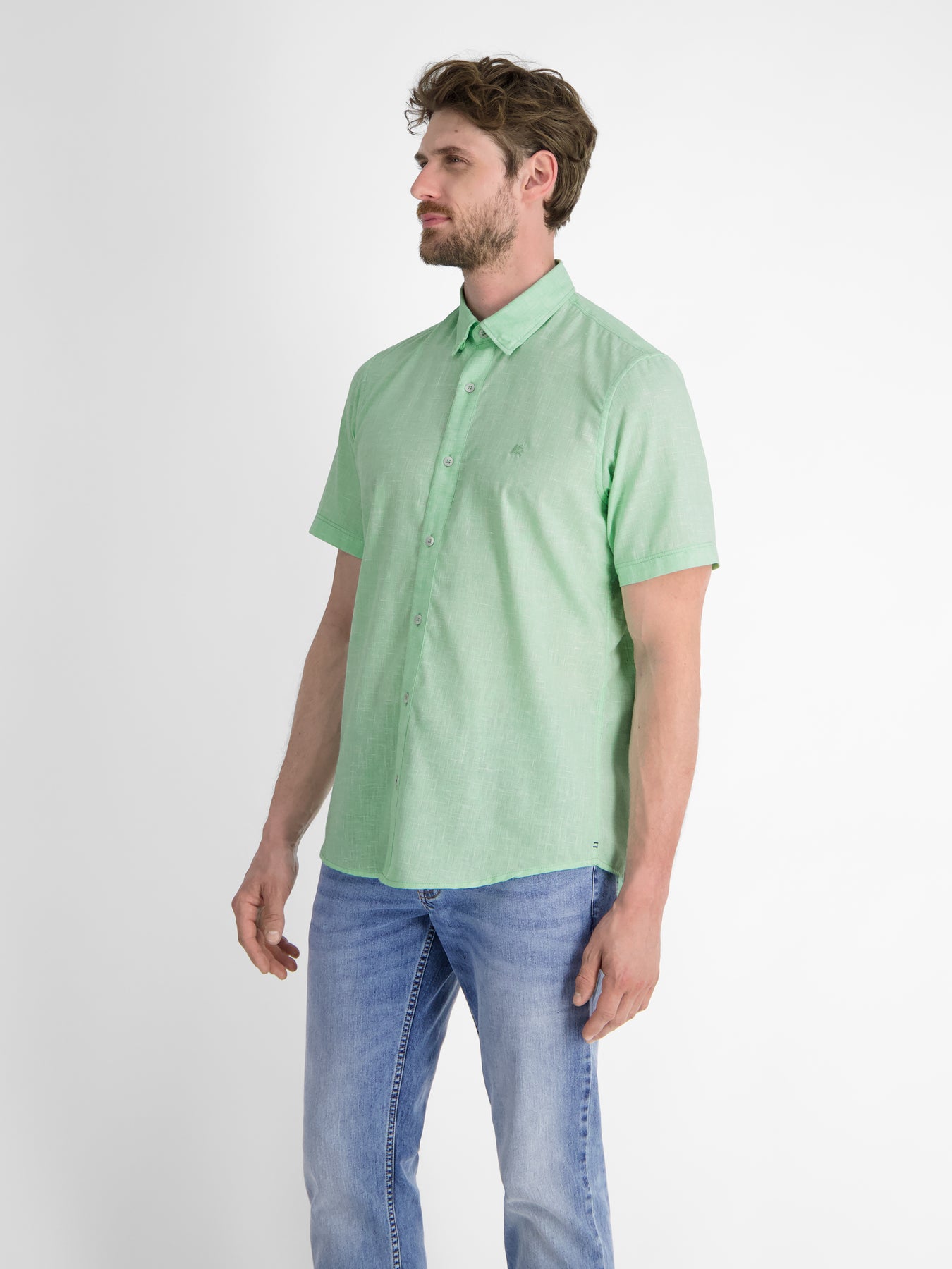 Kurzarmhemd mit verdecktem Button-down-Kragen