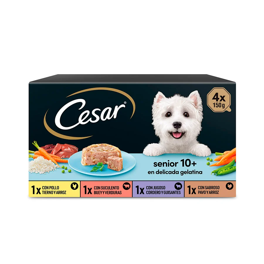 Pote de gelatina com carnes mistas Cesar para cães idosos - Pacote múltiplo