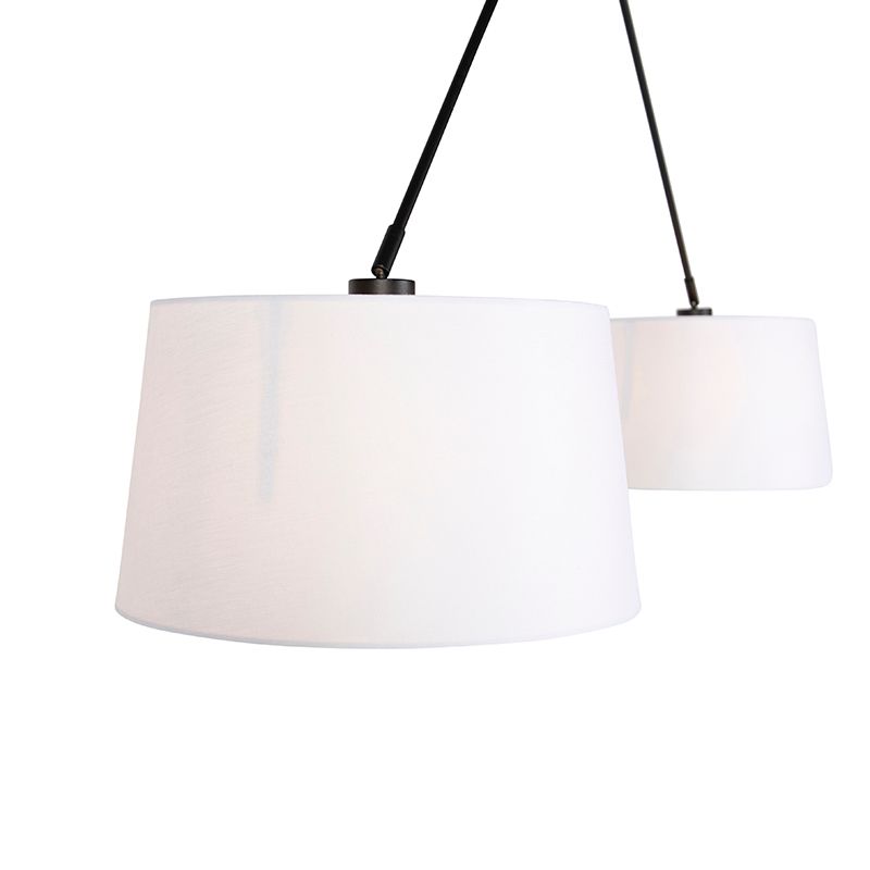 Hanglamp zwart met linnen kappen wit 35 cm 2-lichts - Blitz
