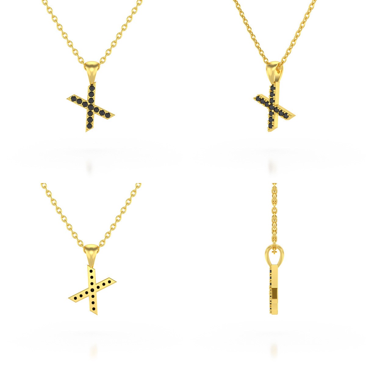Collier Pendentif ADEN Lettre X Or 750 Jaune Diamant Noir Chaine Or 750 incluse 0.72grs