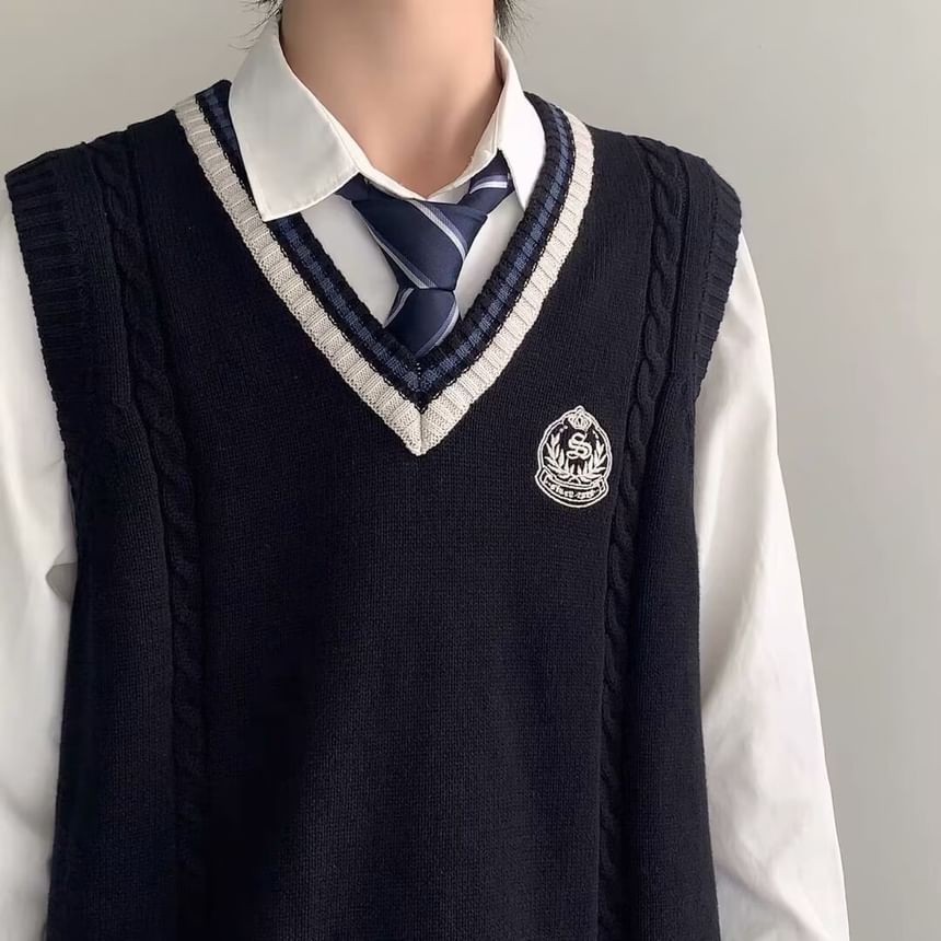 jagevin - V-hals geborduurd gestreept vest
