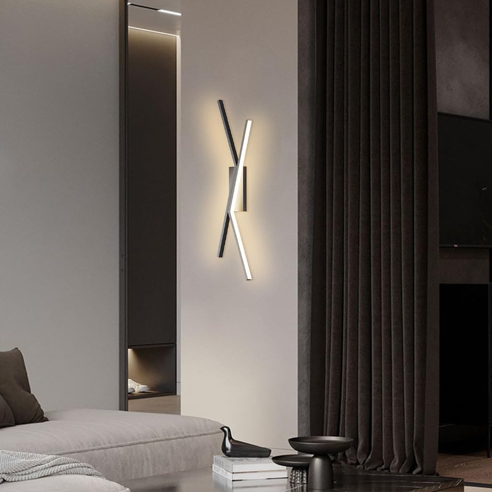 Moderne LED-Wandleuchten, Lineare LED-Wandleuchte mit 3 Farbmodi, Schwarz, Weiß, 60–100 cm(Dark,60cm)