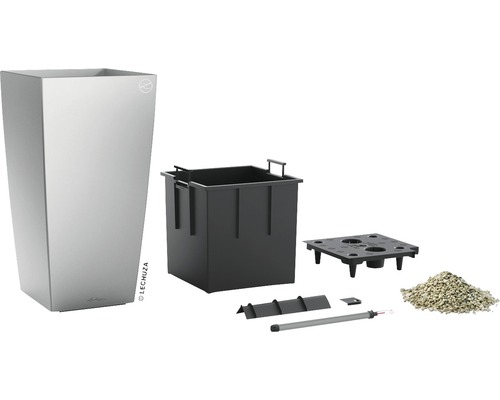 Lechuza Cubico 22 plantenbak complete set H 41 cm zilver