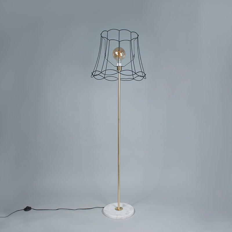 QAZQA - Retro Retro Vloerlamp | Staande lamp | Lamp | Licht messing met Granny Shade Zwart 45 cm - Kaso | Woonkamer | Slaapkamer - Rond staal - LED-compatibel E27