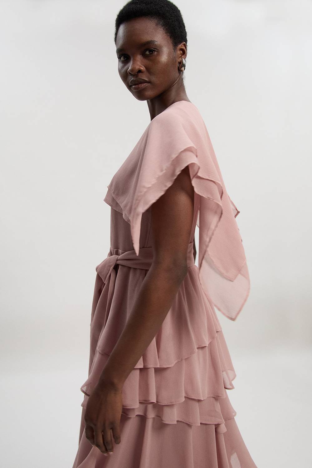 KarenMillen Robe longue en mousseline tissée avec détails à volants