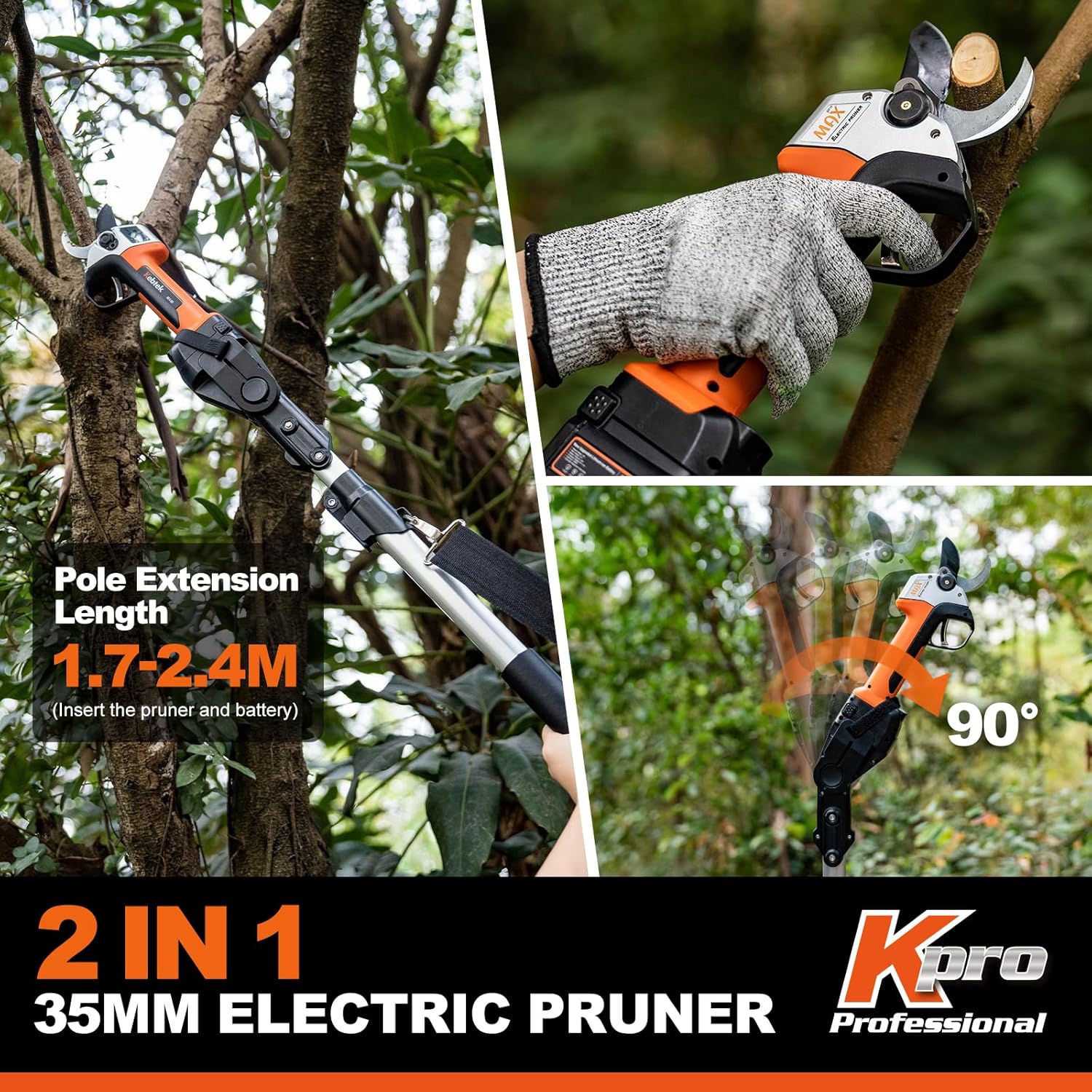 Kebtek Professionelle Elektrische Gartenschere, 35MM Elektrische Astschere 18 V 2 Stück 2Ah Lithium-Akku