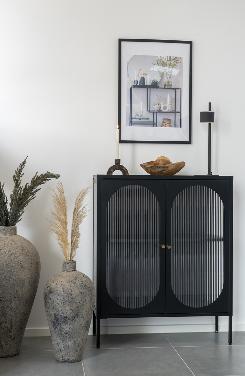 Metalen vitrinekast Abbey - 90 x 110 cm Zwart