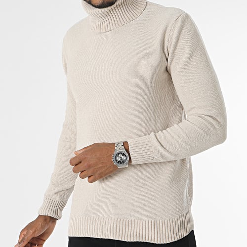 Pull Col Roulé Beige Chiné