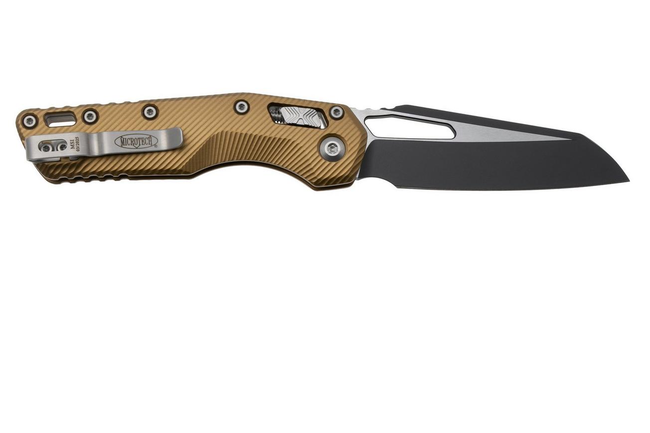 Microtech MSI Standard Issue 210-1FLTA, Two Tone Black M390MK, Fluted Tan Aluminum zakmes