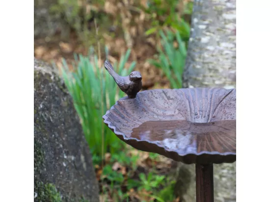 Mangeoire à oiseaux sur pied abreuvoir jardin fonte marron 50cm