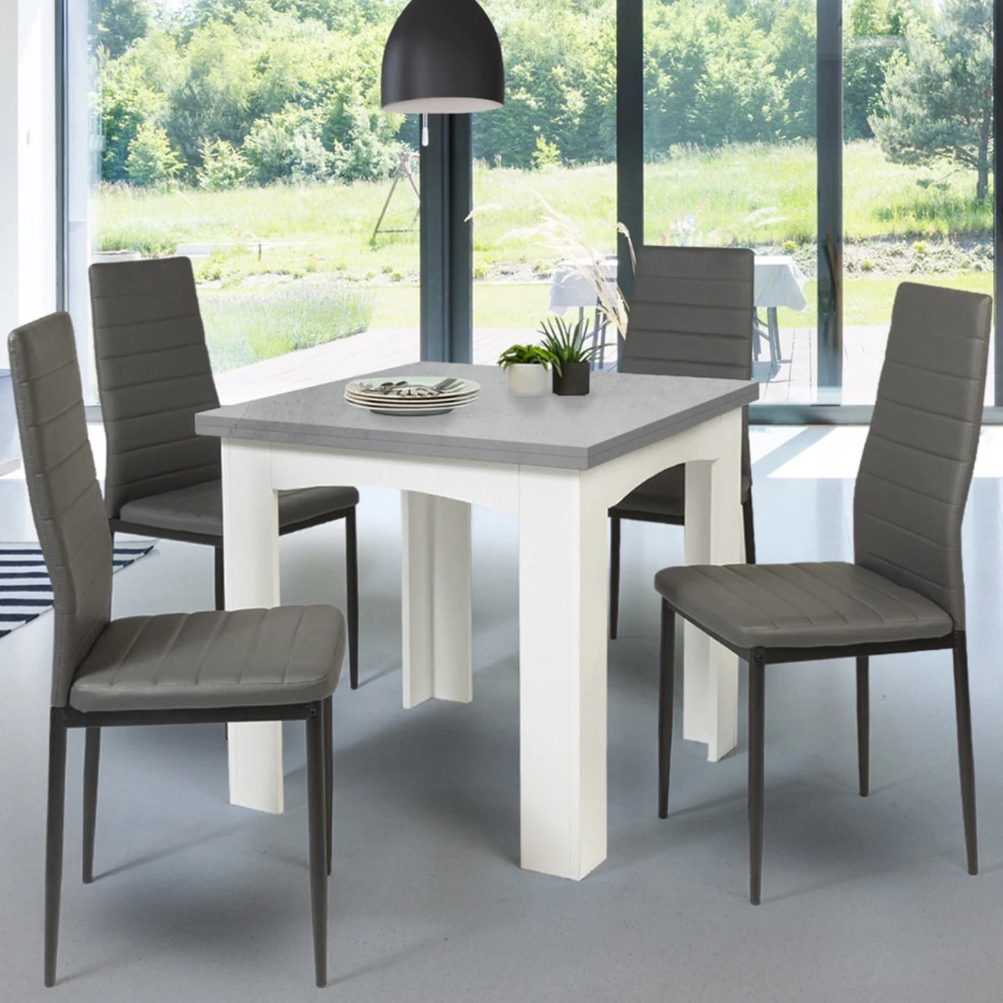 Table à manger extensible rectangle DONA 4-8 personnes plateau effet béton 80-160 cm