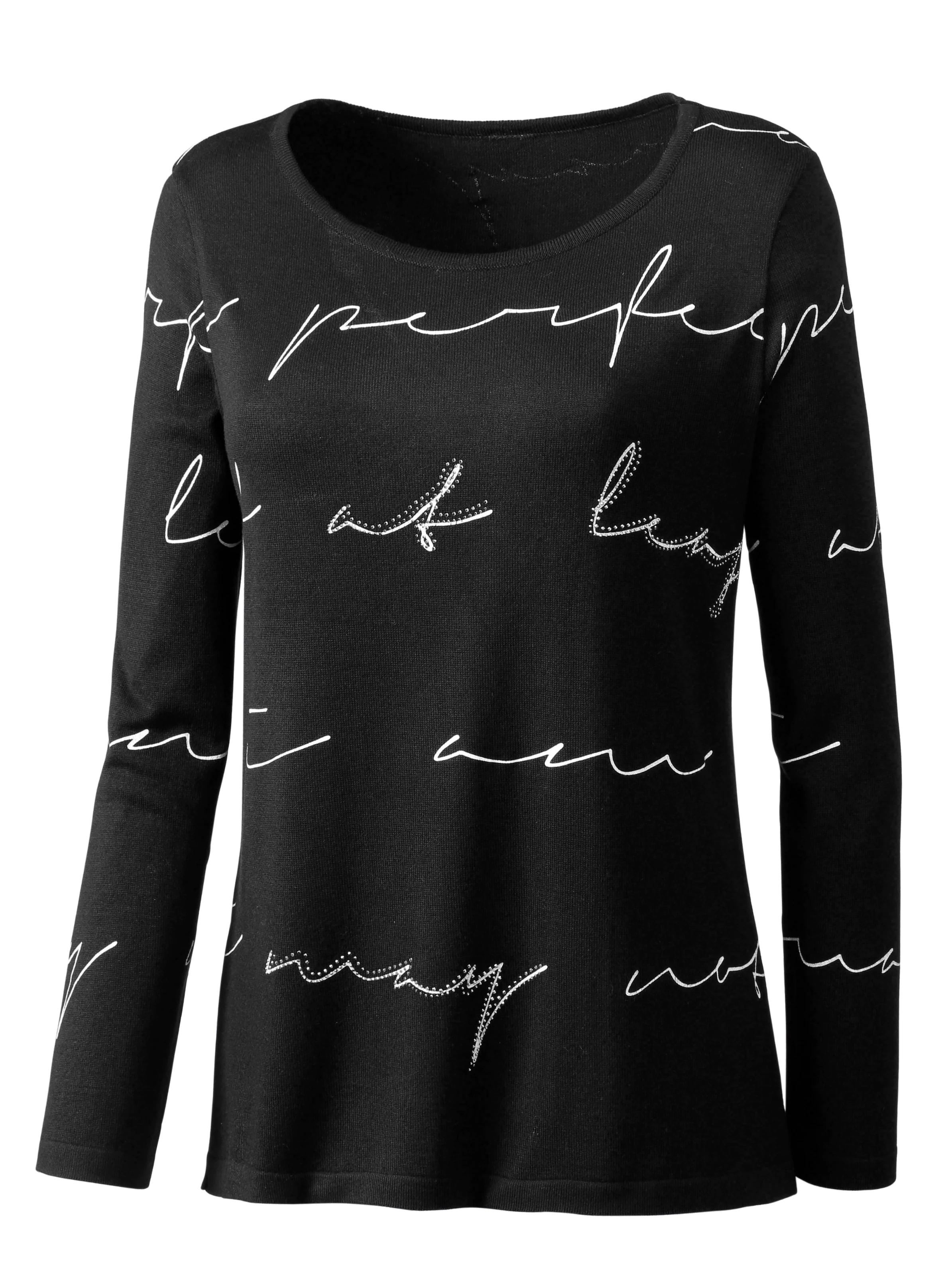 Feinstrickpullover in schwarz-weiß-bedruckt