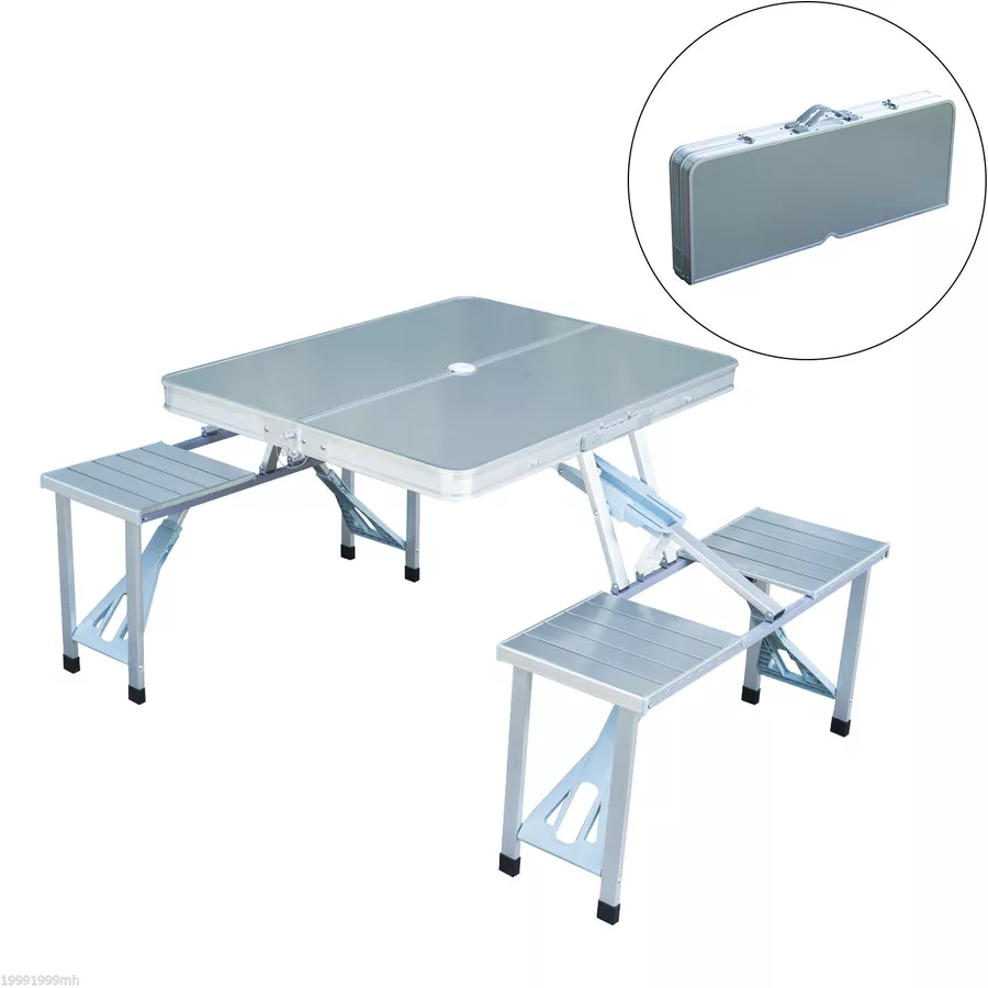 Outsunny Klapptisch mit 4 Sitzer silber