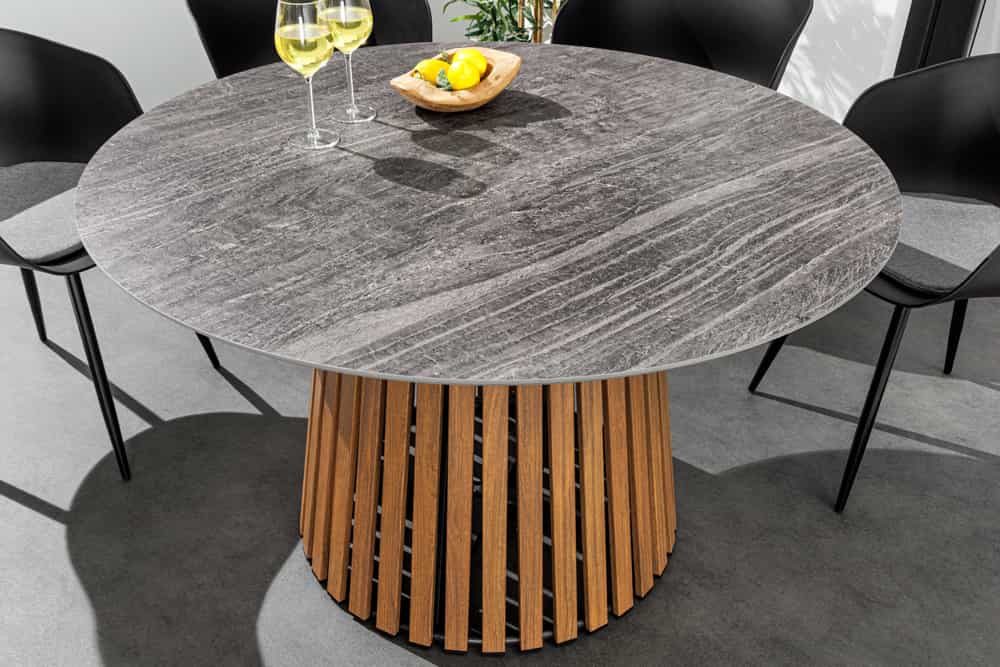 Runder Esstisch VALHALLA 115cm Keramik Lamellen-Design Indoor Outdoor
