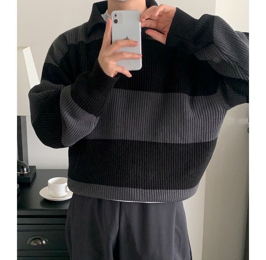 MRCYC - Gestreepte oversized polotop met lange mouwen