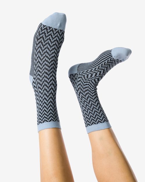 chaussettes avec zigzag en coton - 5 paires bleu clair