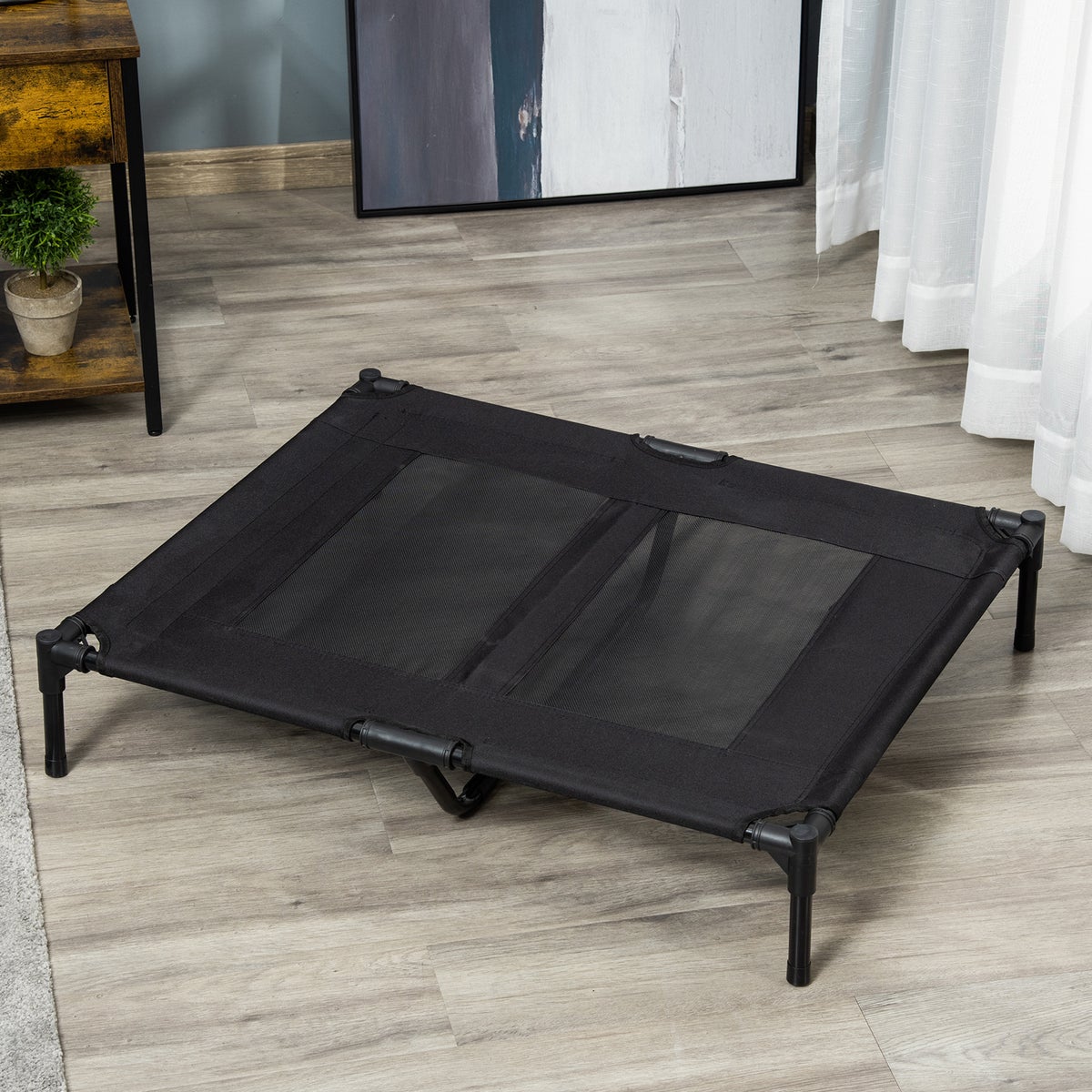 PawHut hondenbed, 92L x 76B x 18H cm, metalen buis, 600D Oxford en Texteline stof, zwart