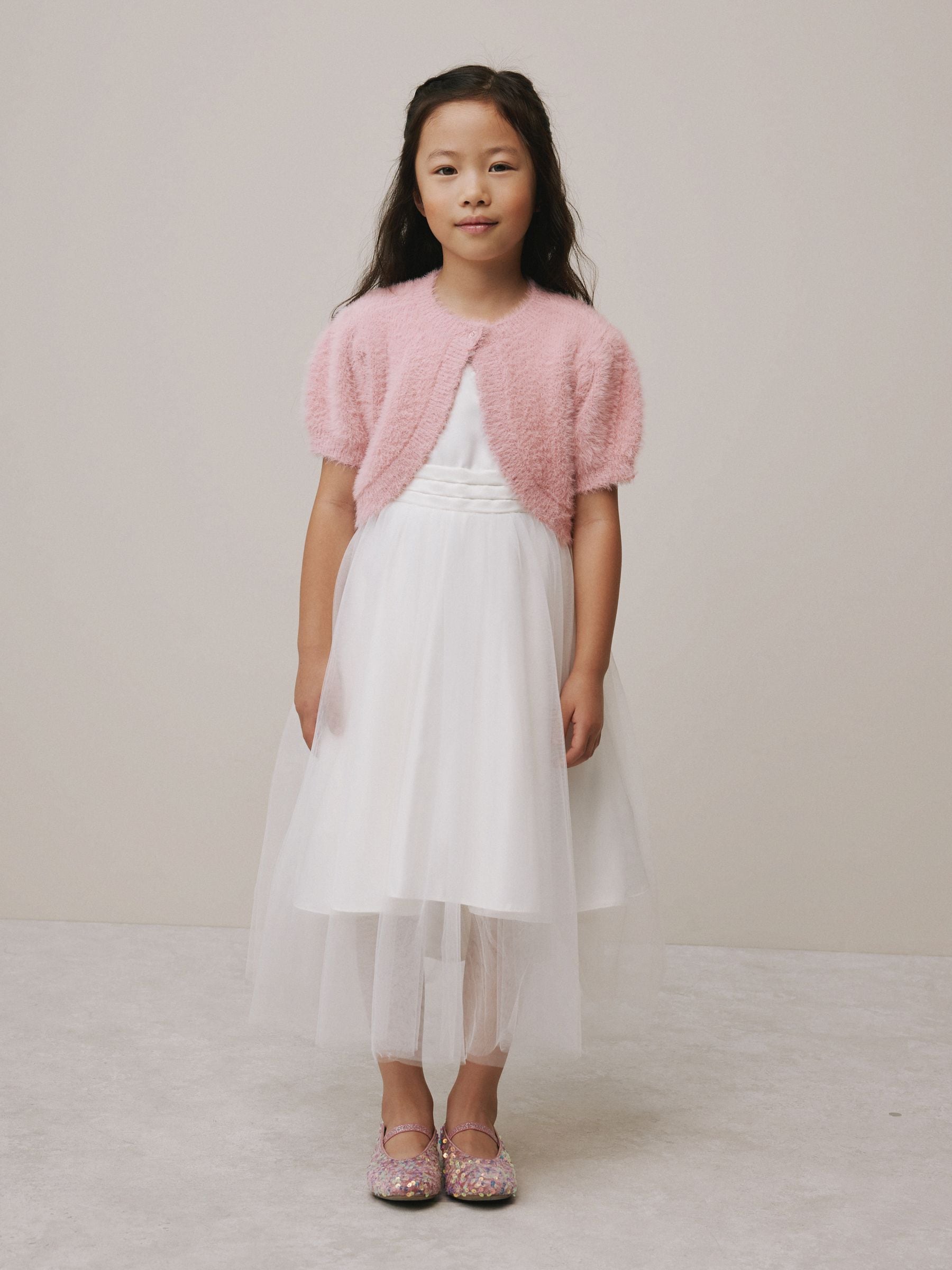 Roze - Fluffy bolero met korte mouwen (12mnd-16jr)