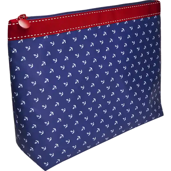 Kulturtasche dunkelblau / rot mit Ankern