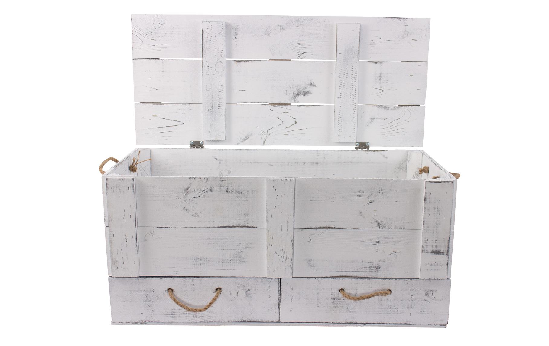 Truhe Vintage Shabby Weiss, 85 x 40 cm<br>Holztruhe mit 2 Schubladen