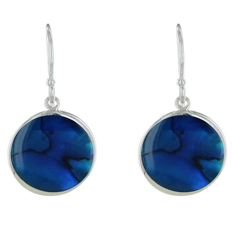 Boucles d'Oreilles Argent Disques Nacre Abalone Bleue